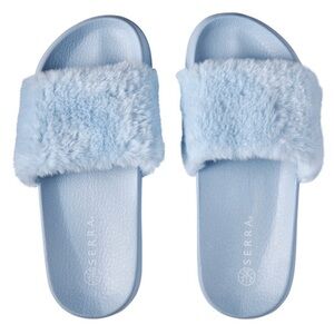 Serra Light Blue Fuzzy Slide Sandals